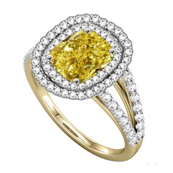 Ring mit gelbem, strahlendem Diamant-Halo und Schulterfassung