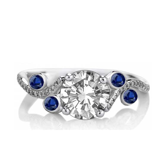 0,75 ct SI1/G blauer Saphir und runder natürlicher Diamant Designer-Vintage-Ring