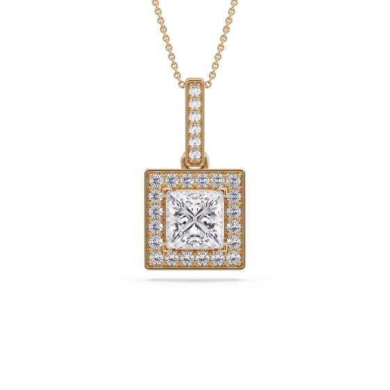 Prinzessin-Diamant-Anhänger mit Halo-Fassung