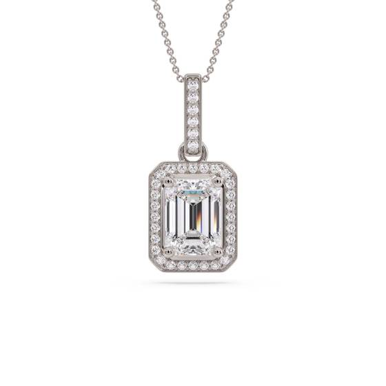 Smaragd-Diamant-Anhänger mit Halo-Fassung
