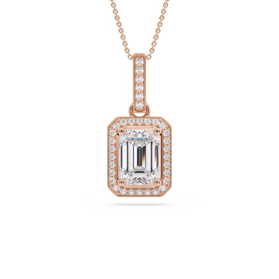 Smaragd-Diamant-Anhänger mit Halo-Fassung