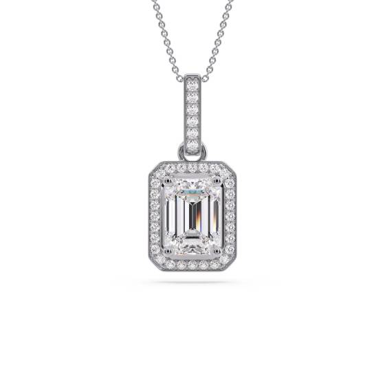 Smaragd-Diamant-Anhänger mit Halo-Fassung