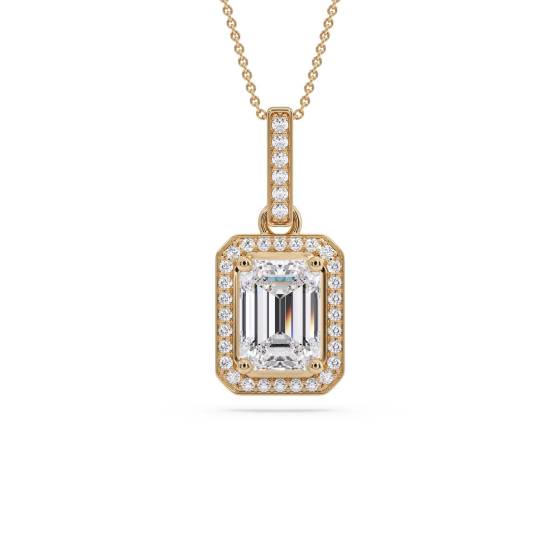 Smaragd-Diamant-Anhänger mit Halo-Fassung