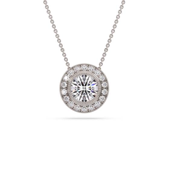 Runder Diamant-Anhänger mit Halo-Fassung