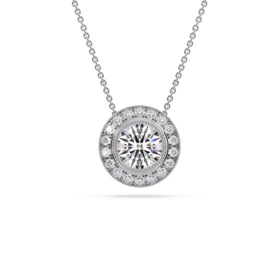 Runder Diamant-Anhänger mit Halo-Fassung