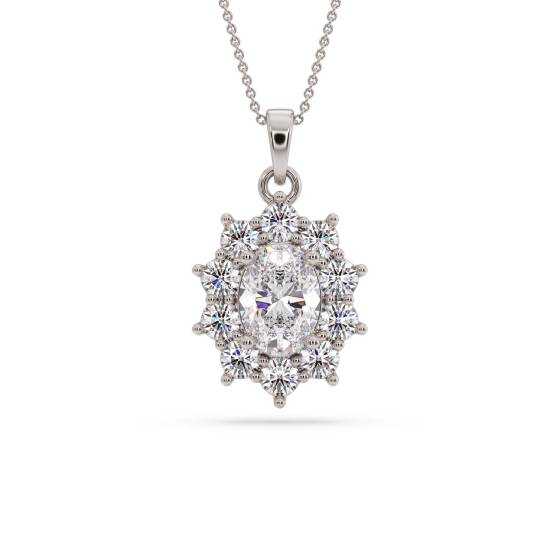 Ovaler Diamantanhänger mit Halo-Fassung