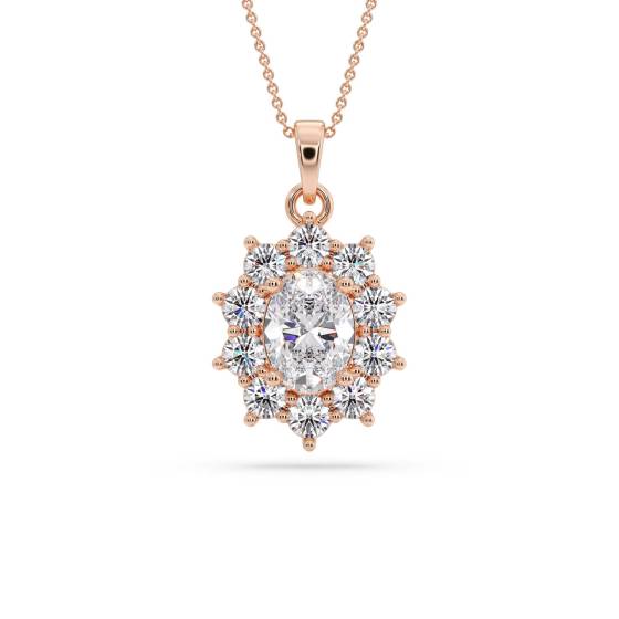Ovaler Diamantanhänger mit Halo-Fassung
