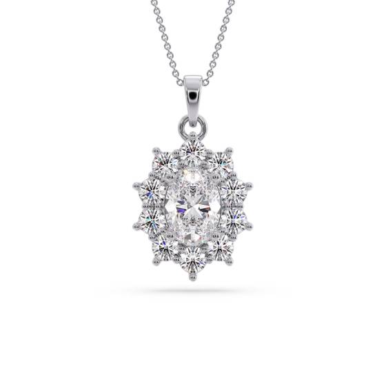 Ovaler Diamantanhänger mit Halo-Fassung