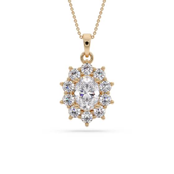 Ovaler Diamantanhänger mit Halo-Fassung