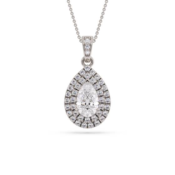 Birnenförmiger Diamant-Doppelhalo-Anhänger
