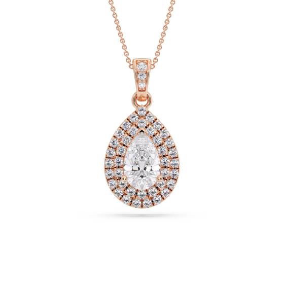 Birnenförmiger Diamant-Doppelhalo-Anhänger