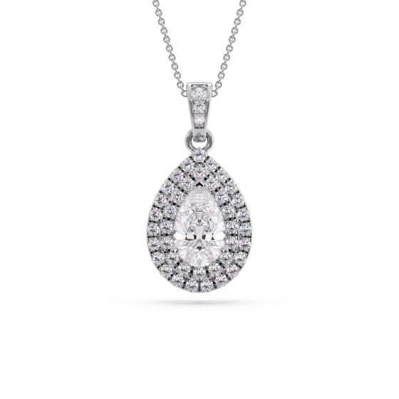 Birnenförmiger Diamant-Doppelhalo-Anhänger