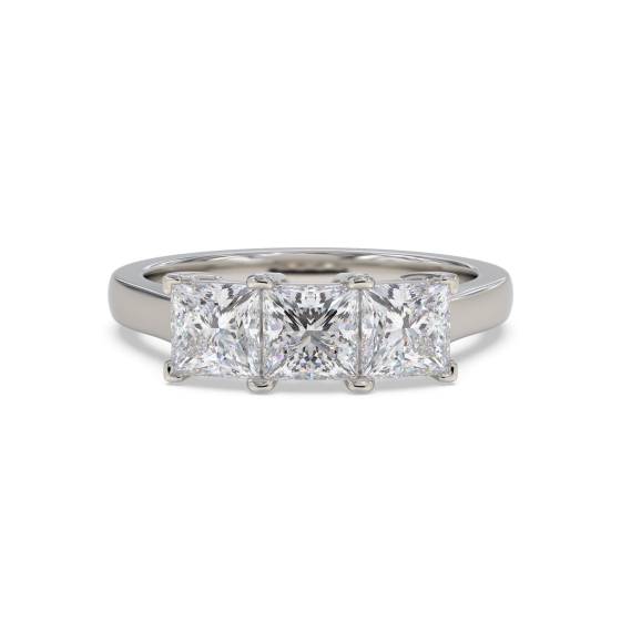 1.00ct SI1/F Princess Cut Natural Diamond Trilogy Ring in Platinum