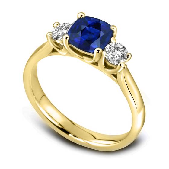 Moderner blauer Kissen-Saphir-Trilogie-Ring