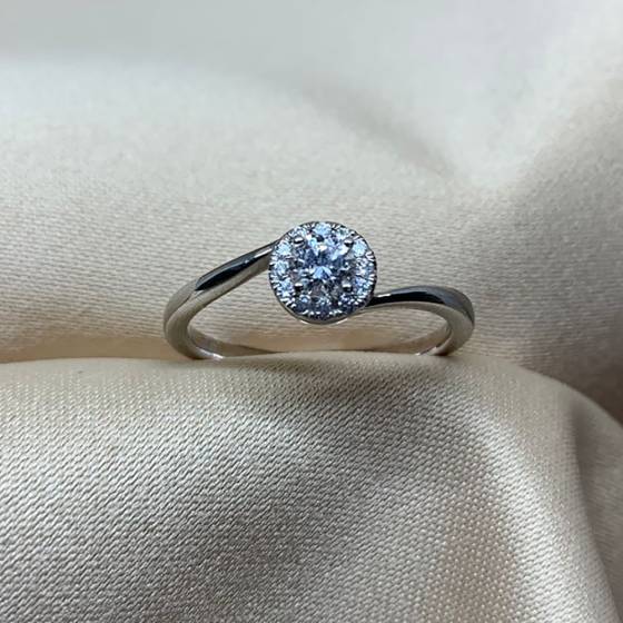 0.33ct VS/F Natural Round Cut Diamond Designer Ring in 18k White Gold