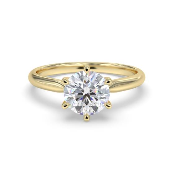 1.00ct VVS1/D Lab Grown Round Cut Diamond 6 Claw Solitaire Ring in 18k Yellow Gold