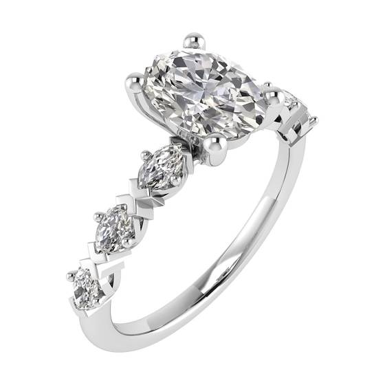 Ring mit ovalem und marquiseförmigem Diamanten an der Schulter
