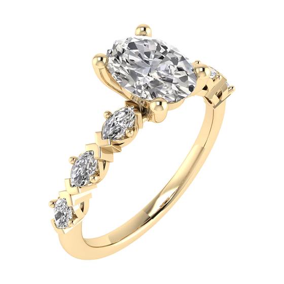 Ring mit ovalem und marquiseförmigem Diamanten an der Schulter