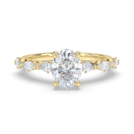 Ring mit ovalem und marquiseförmigem Diamanten an der Schulter