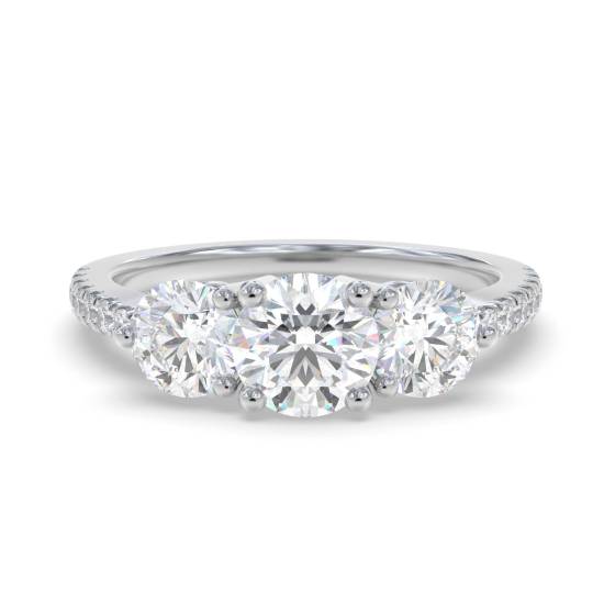 0,75 ct SI2/F Dreistein-Naturdiamantring mit Naturdiamanten an den Ringschultern