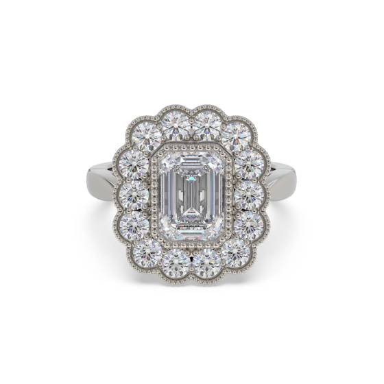 Smaragd-Diamant-Ring mit Milgrain-Fassung