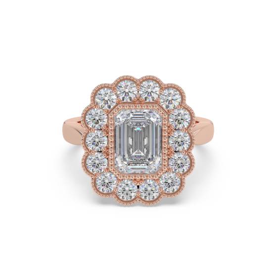 Smaragd-Diamant-Ring mit Milgrain-Fassung