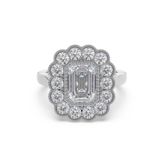 Smaragd-Diamant-Ring mit Milgrain-Fassung