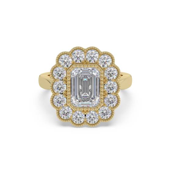 Smaragd-Diamant-Ring mit Milgrain-Fassung