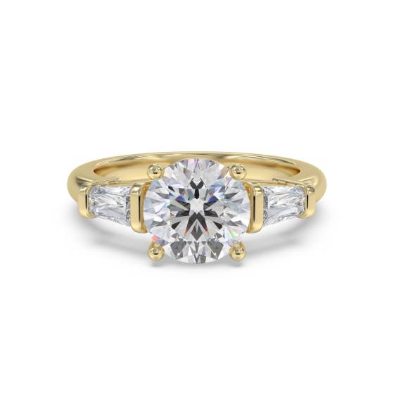 1.10ct VVS1/D Lab Grown Round Diamond Trilogy Ring in 18k Yellow Gold