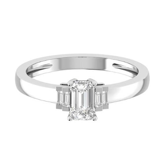 Moderner Designerring mit 0,75 ct SI2/G Smaragd und Baguette-Naturdiamanten