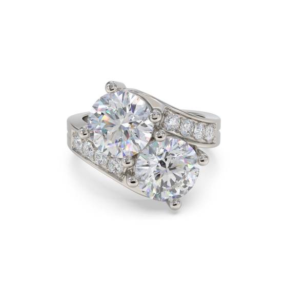 Zweisteiniger Ring mit rundem Diamanten an der Schulter
