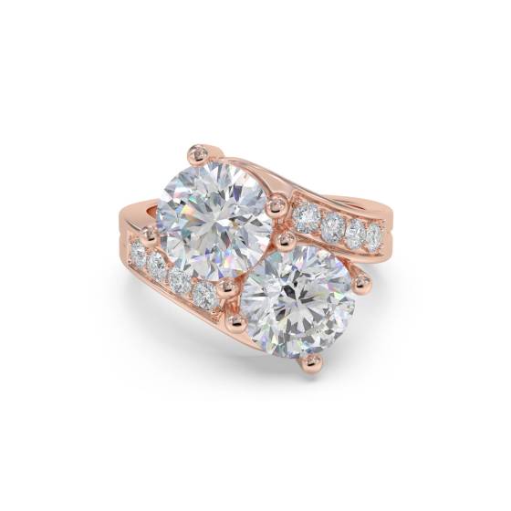 Zweisteiniger Ring mit rundem Diamanten an der Schulter