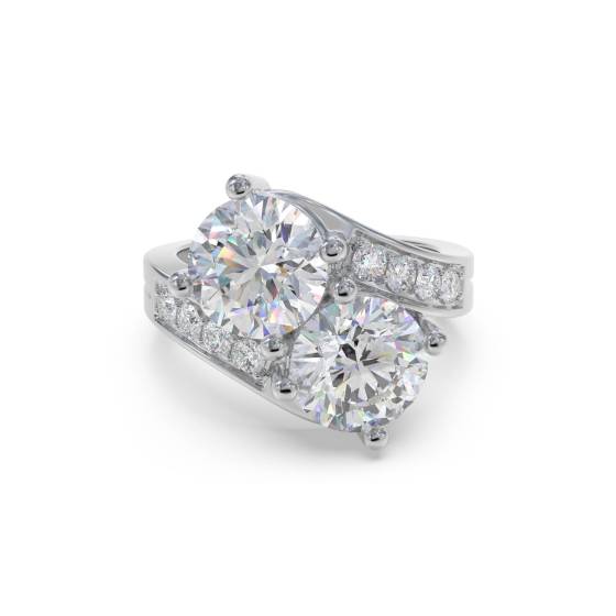 Zweisteiniger Ring mit rundem Diamanten an der Schulter