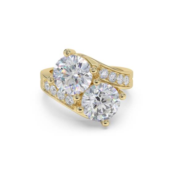 Zweisteiniger Ring mit rundem Diamanten an der Schulter