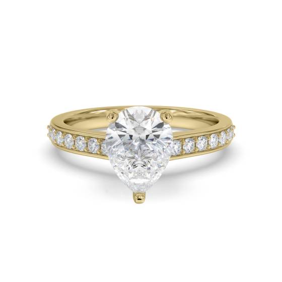 Verlobungsring mit birnenförmigem Diamanten an den Schultern