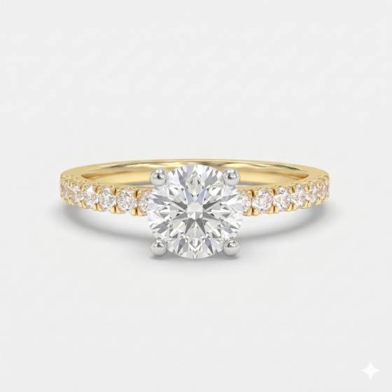 1.20ct VVS1/D Lab Grown Round Cut Diamond Shoulder Set Ring in 18k Yellow/White Gold