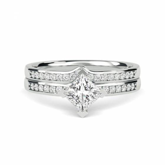 Prinzess-Diamant-Schulterring mit passendem Band
