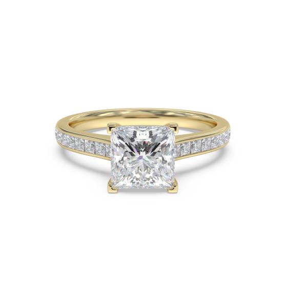 DH Certified 0.60ct VVS2/E Princess Diamond Shoulder Set Ring in 18k Yellow Gold