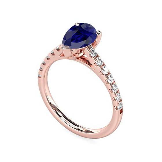 Ring mit blauem Saphir und birnenförmigem Diamant-Schulterbesatz