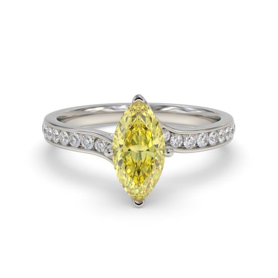 Ring mit gelbem Marquise-Diamanten und Halo-Schulterfassung