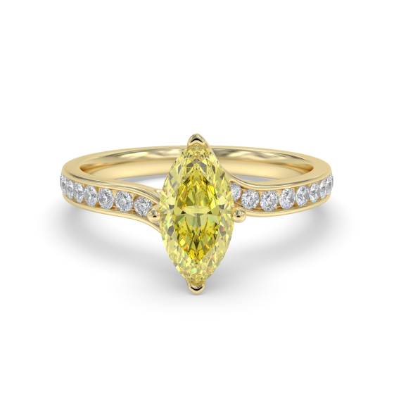Ring mit gelbem Marquise-Diamanten und Halo-Schulterfassung