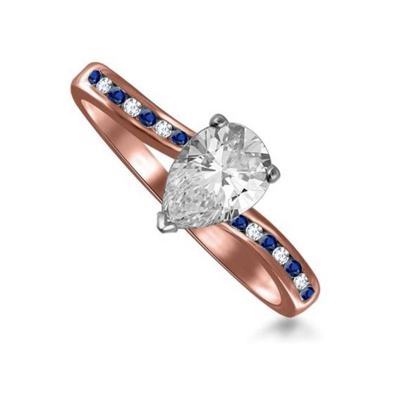 Verlobungsring mit blauem Saphir und birnenförmigem Diamanten