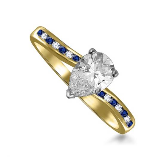 Verlobungsring mit blauem Saphir und birnenförmigem Diamanten