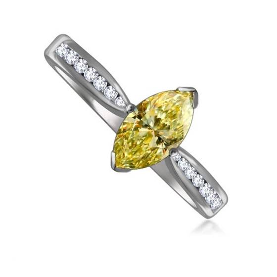 Ring mit gelbem Marquise-Diamanten und Halo-Schulterfassung