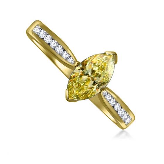 Ring mit gelbem Marquise-Diamanten und Halo-Schulterfassung