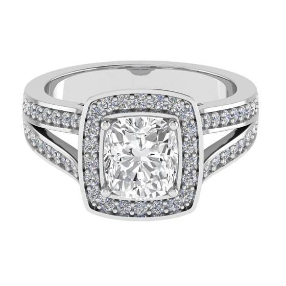 Ring mit 1,04 ct VS1/D Kissenschliff-Natürdiamant und Halo-Schulterfassung
