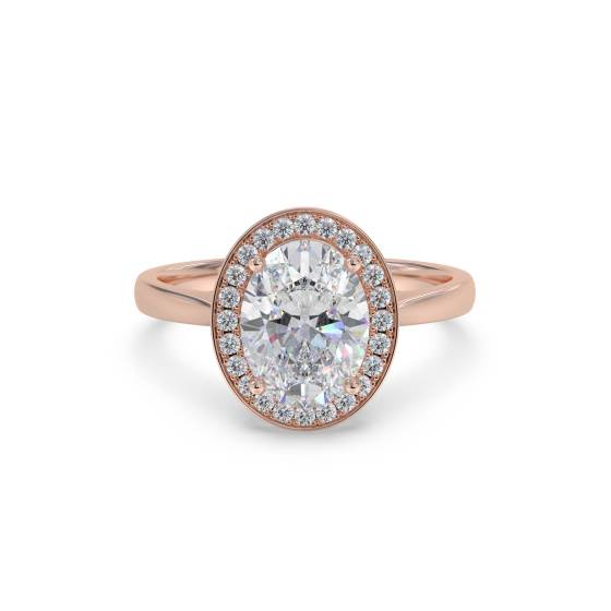 Ovaler Diamantring mit einzelnem Halo