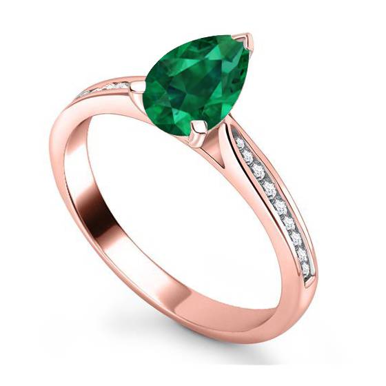 Ring mit smaragdgrünem Birnendiamanten an der Schulter