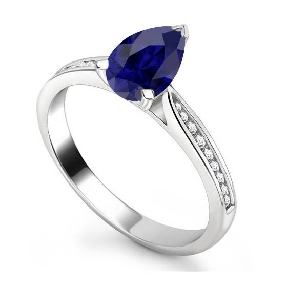 Ring mit blauem Saphir und birnenförmigem Diamant-Schulterbesatz