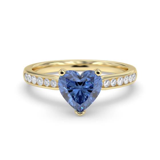 Ausgefallener blauer Saphir-Herz-Diamant-Schulterring